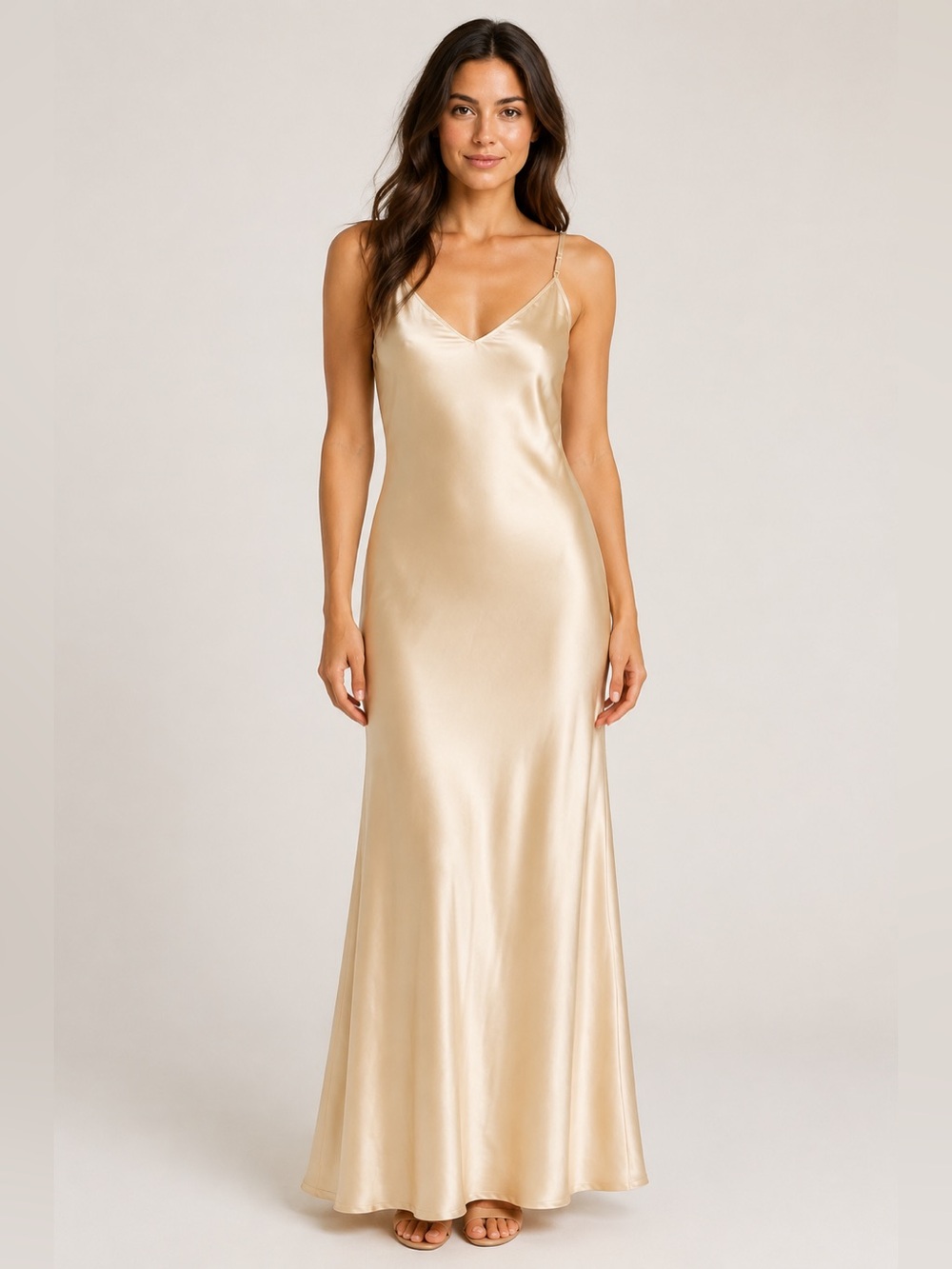 Free People Champagne Satin Maxi Slip Dress Size Medium Muti Use